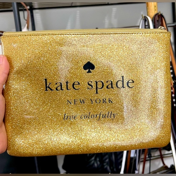 kate spade Bags Kate Spade Gold Glitter Cosmetic Zip Bag Poshmark